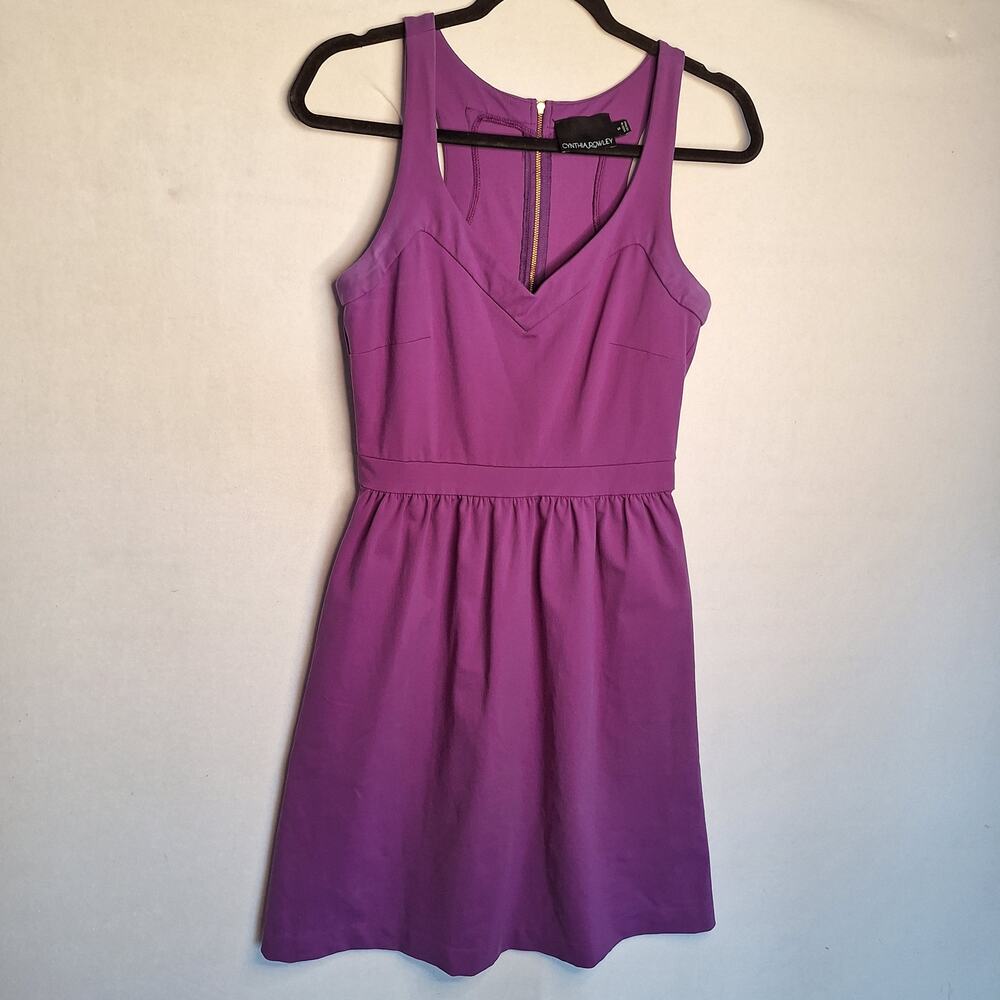 Cynthia Rowley Skater Dress Sz S Purple Gold Zipper Racer Back Twee Tennis Dress